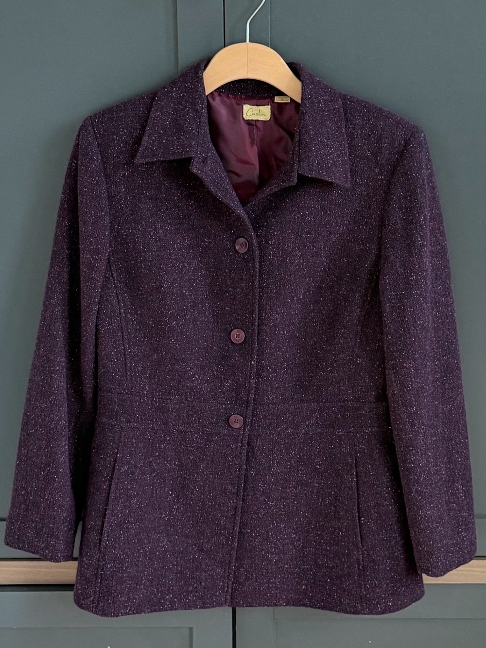 Vintage Caslon Women's Textured Blazer Coat in Deep Flecked Plum 12P